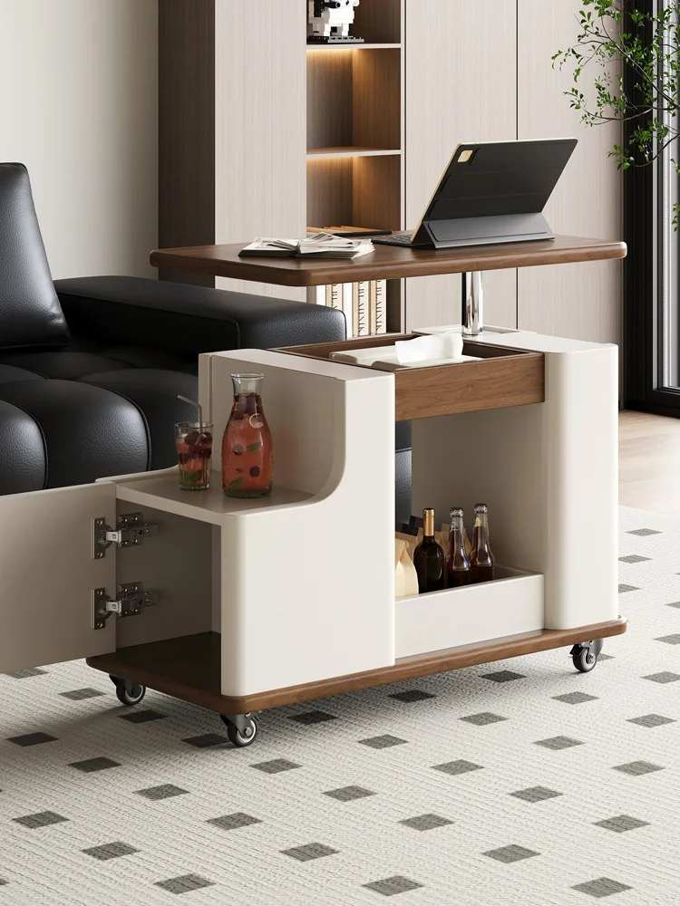 Movable side table coffee table small apartment living room sofa side cabinet multi-functional lifting tea table solid wood