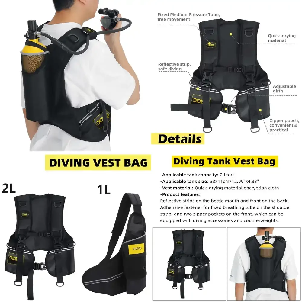 

WAP01 1L/2L Scuba Diving Tank Vest Bag Adapter Mini Cylinder Set Respirator Air Tank Wetsuits Diving Equipment