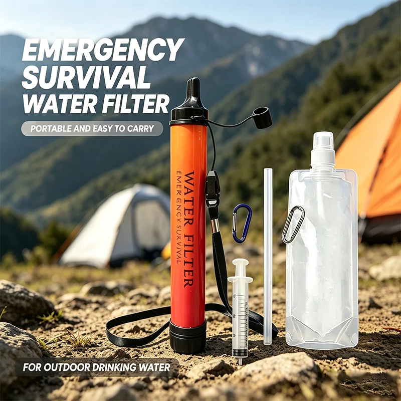 Outdoor Mini Water Filter Straw Camping Purification Portable Hiking Water Purifier for Survival or Emergency Supplies 1pcs