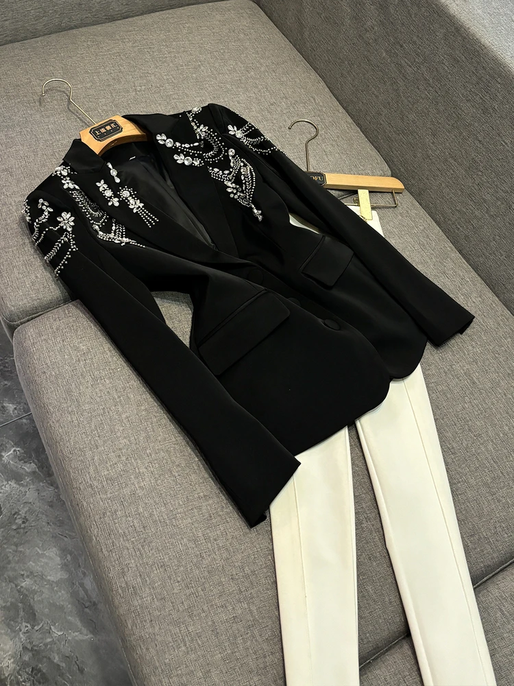 

Новый зимний костюм Heavy Embellied Jaet OL Commute Top Western Sle, женский модный длинный свек, классический воротник средней длины