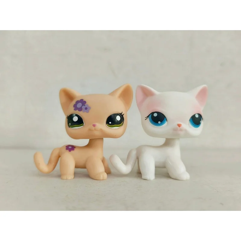 2 pçs/lote Littlest Pet Shop Amarelo Branco Gato de Cabelo Curto # 1962 # 64 figuras de animais
