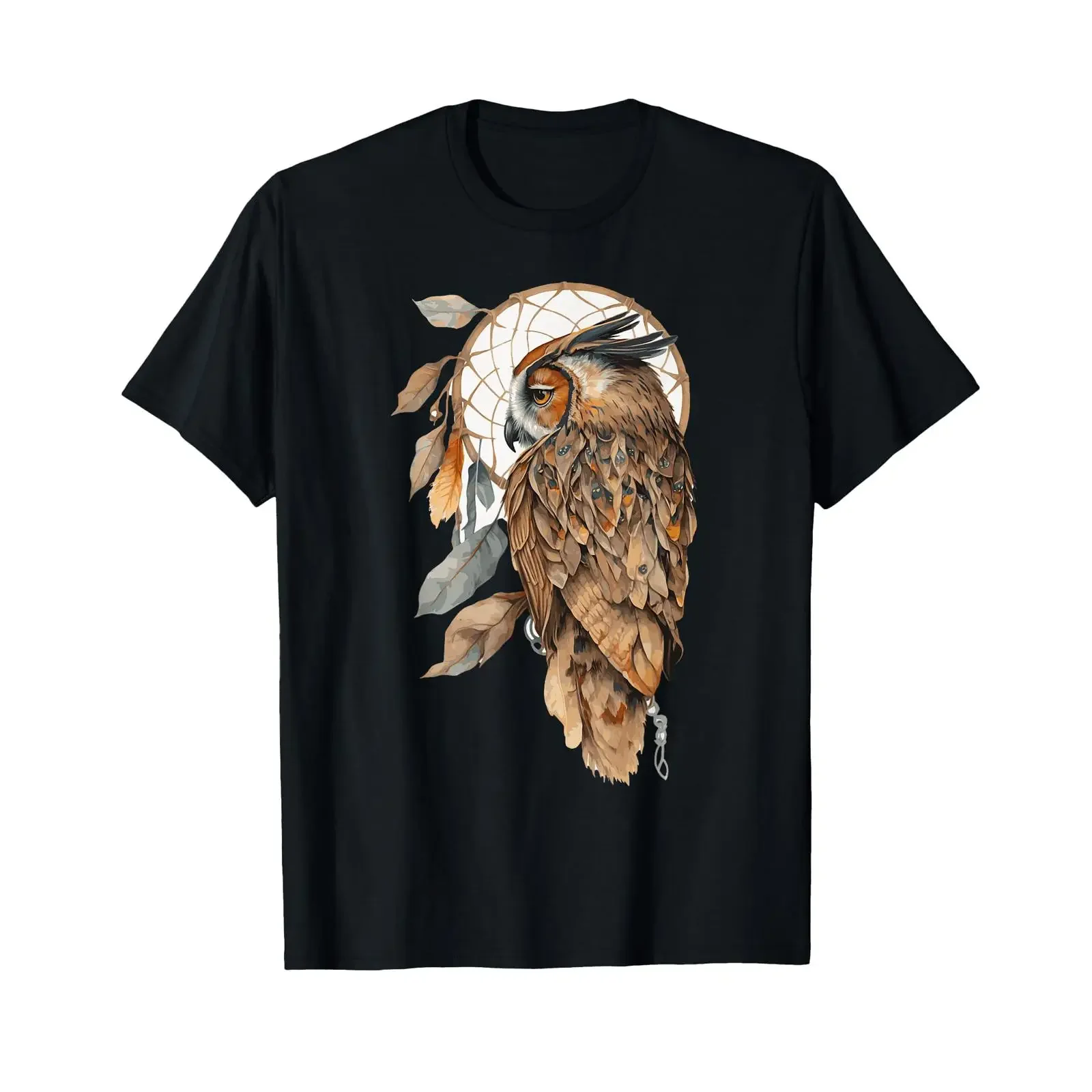 Owl Tribal Watercolor Dream Catcher T Shirt vintage Washed streetwear fashion Top For Everyday Wear Breathable Stylish