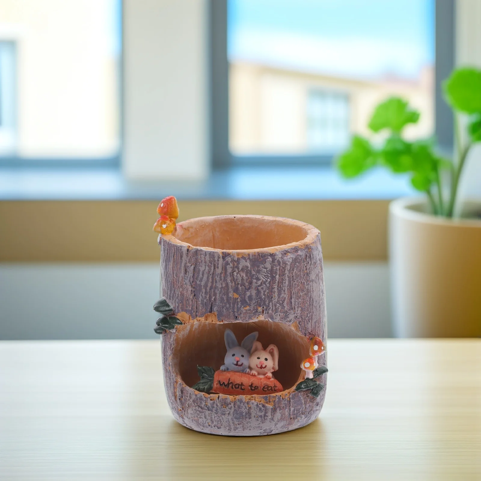 Resin Tree Hollow Flower Pot Rabbit Picnic Design Durable For Indoor Outdoor Garden Decor Succulent Planter Bonsai Trough