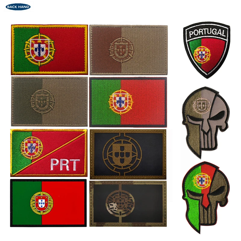 3D Embroidery Patches Portugal Flag Green Emblem Badges Portugues Helmet Spartan patches