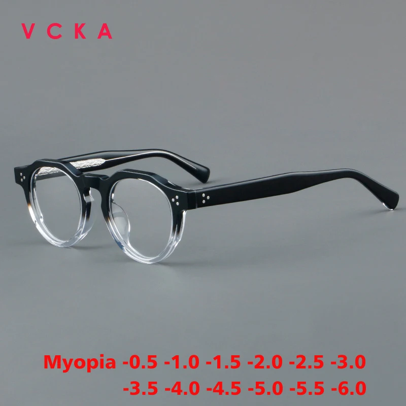 

VCKA Round Acetate Myopia Optical Spectacle Frames Vintage Women Glasses Men Custom Prescription Eyewear -0.50 to -6.0