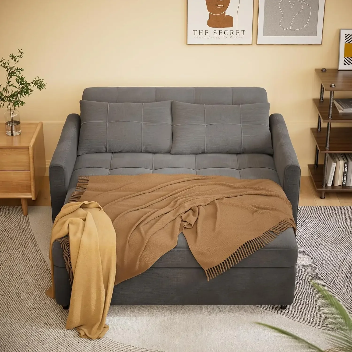 Sofá cama convertible 3 en 1, sofá cama de dos plazas de 52" con sofá extraíble, para sala de estar, apartamento, gris oscuro