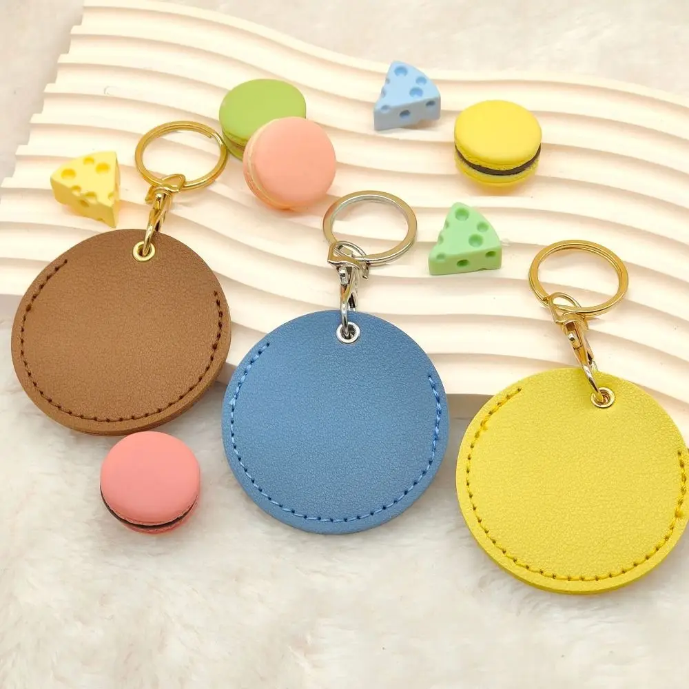 Simple Round Case Key Chain Portable PU Leather Card Protective Cover Key Ring Anti-lost Creative Access Control Card Cover