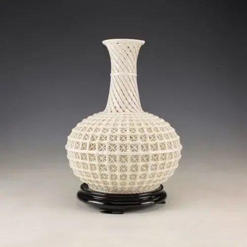 Exquisite Ancient Chinese Dehua White Porcelain Handwork Big Hollow- out Vase