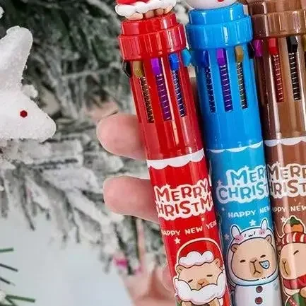 

NEW Plastic Christmas 10 Color Pens Cartoon Reward Colored Ballpoint Pens Stationery School Office Supplies Writing Pen