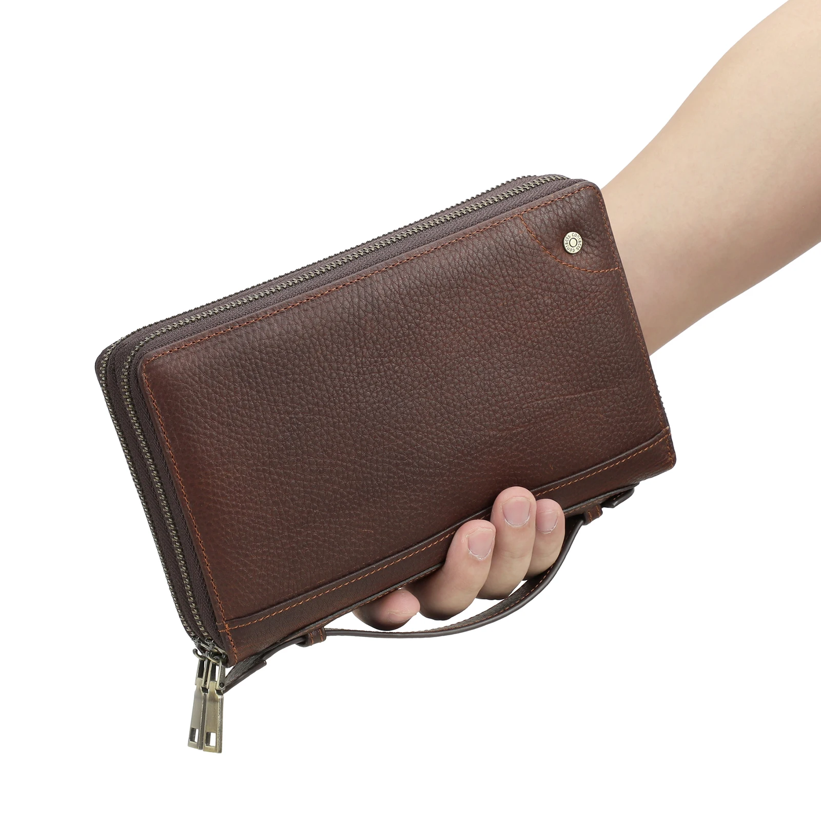 Genuine Leather Men Luxury Clutch Bag Men's Clutch Long Wallet Zipper Card Holder Purse Business Handbag Capacity Passport Cover