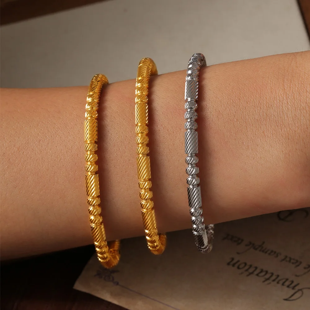 2 Colors Art Strips Design Stainless Steel Simple Daily Bangles For Women Gold Plated Bracelet Luxury Jewelry Wholesale