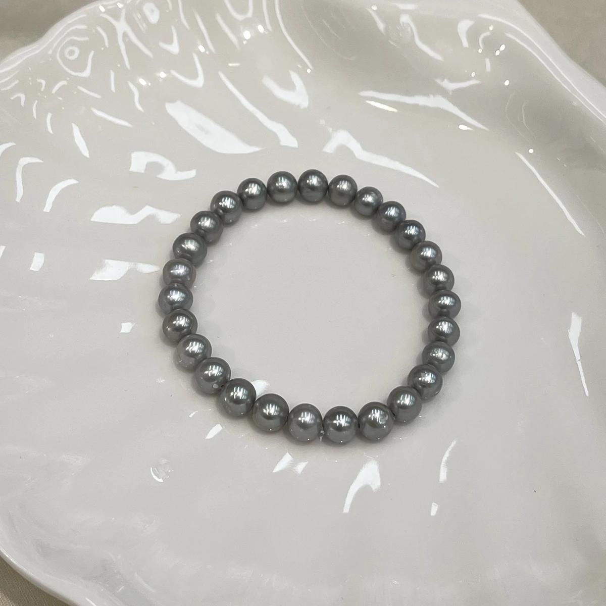 6-7mm Perlenarmbänder Natürliche Süßwasserperlen Nahezu Runde Graue Perlen für Frauen Mädchen Schmuck Accessoires Tägliche Geschenke 17-18cm – Detail 6