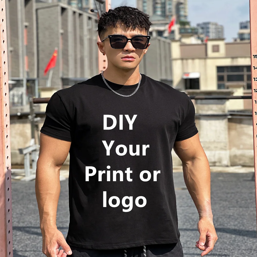 Men Gym T Shirt Clothing T Shirt Custom Logot T-Shirt 100% Cotton Elastic Solid Color Casual Big Muscle Short Sleeve T-Shirt Top