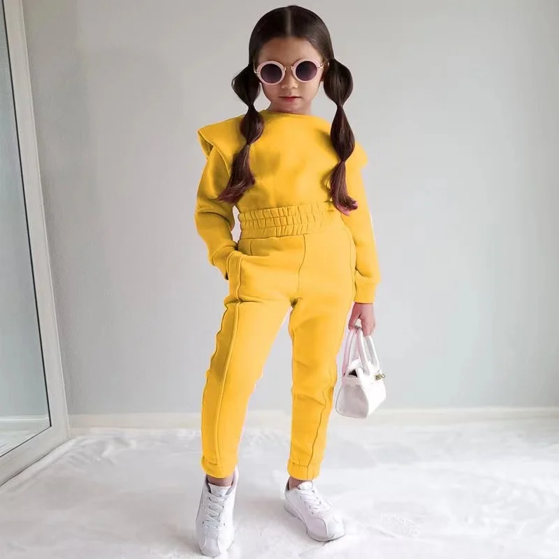 2024 Children\'s New Clothing For Girls Autumn And Winter Candy Color Fashion Long-sleeved Hoodie Pants Two-piece Set