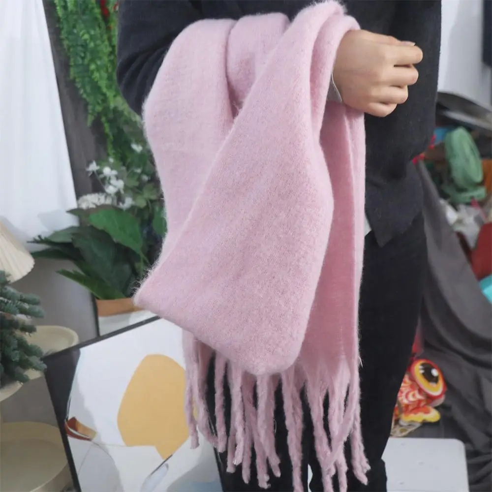 Mode Effen Kleur Lange Wollen Kwastje Sjaal Koreaanse Stijl Winddicht Winter Kasjmier Sjaal Dikker Outdoor Kasjmier Sjaal Meisje
