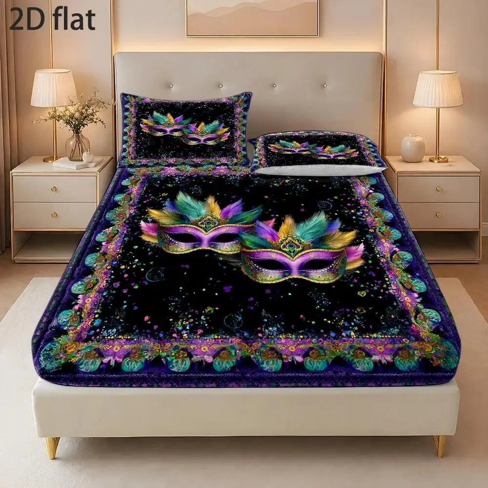 3-Piece Mattress Protector Set, 1 Fitted Sheet + 2 Pillowcases (Without Filling) 2D Flat Printing, Mattress Cover, Dreamy Butterfly Flying Pattern, Cyberpunk Neon Style, Halloween Carnival Night. Suitable for All Seasons, Machine Washable and Easy to Care For, Suitable for Home Bedrooms, Essential for Dorms and Rentals, Master Bedroom and Guest Room Decoration, Dust-Proof and Stain-Resistant, High Elasticity, Fits Various Sizes