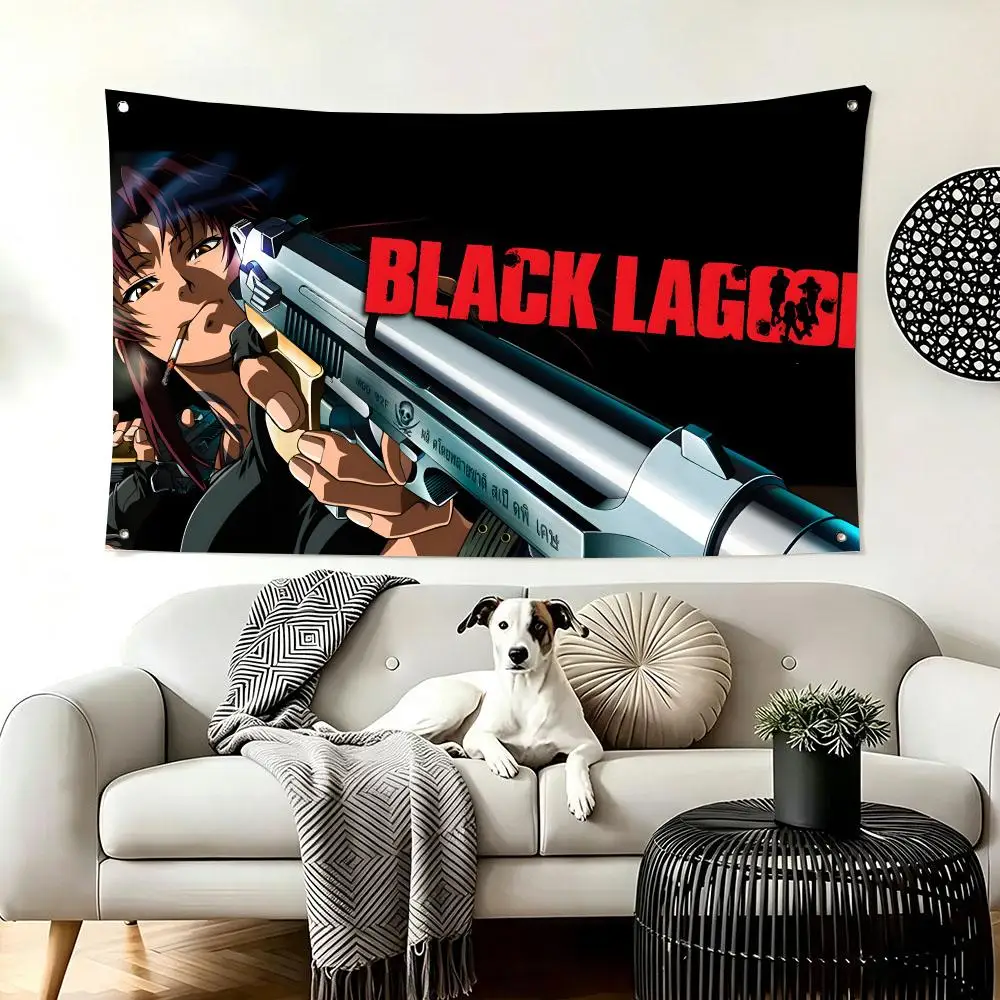 Crime Action Anime B-Black Lagoon Flags  For Living Room Home Dorm Decor Wall Outdoor Camping Party Banner Gifts