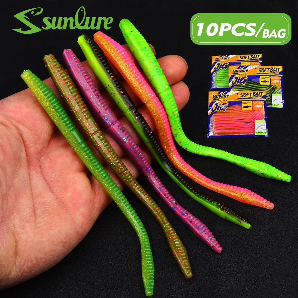 

sunlure 10PCS/bag 16CM Artificial Silicone Earthworm Soft Worm Biomimetic Fishing Lures Trout Sturgeon Salmon Sea Fishing Bait