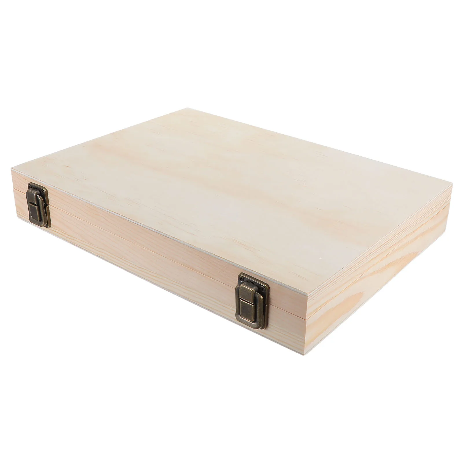 صندوق تخزين خشبي كبير، غطاء مفصلي صلب غير مكتمل، منظم حرفي للمجوهرات، حلية مستطيلة مزخرفة ذاتية الصنع #3