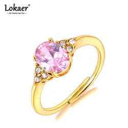 Lokaer Waterproof Luxury Cubic Zirconia Stainless Steel Wedding Statement Ring Adjustable Fashion Jewelry anillos mujer R24006