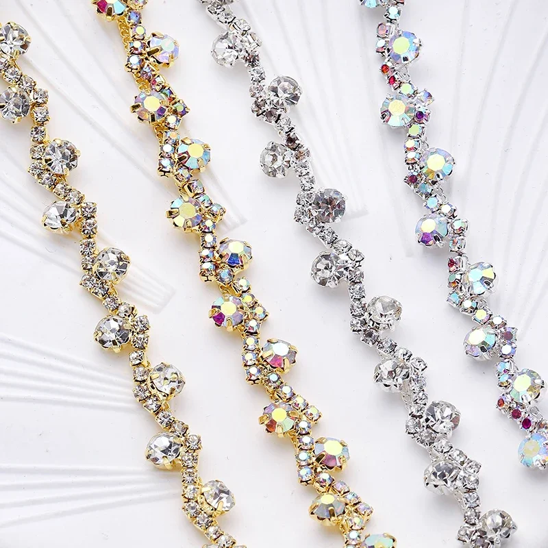 1 Yard/90 cm Kristall Klaue Strass Kette Anhänger Strass DIY Trim Fringe Kristall Metall Kette Für Kleid Tasche schuhe Zubehör