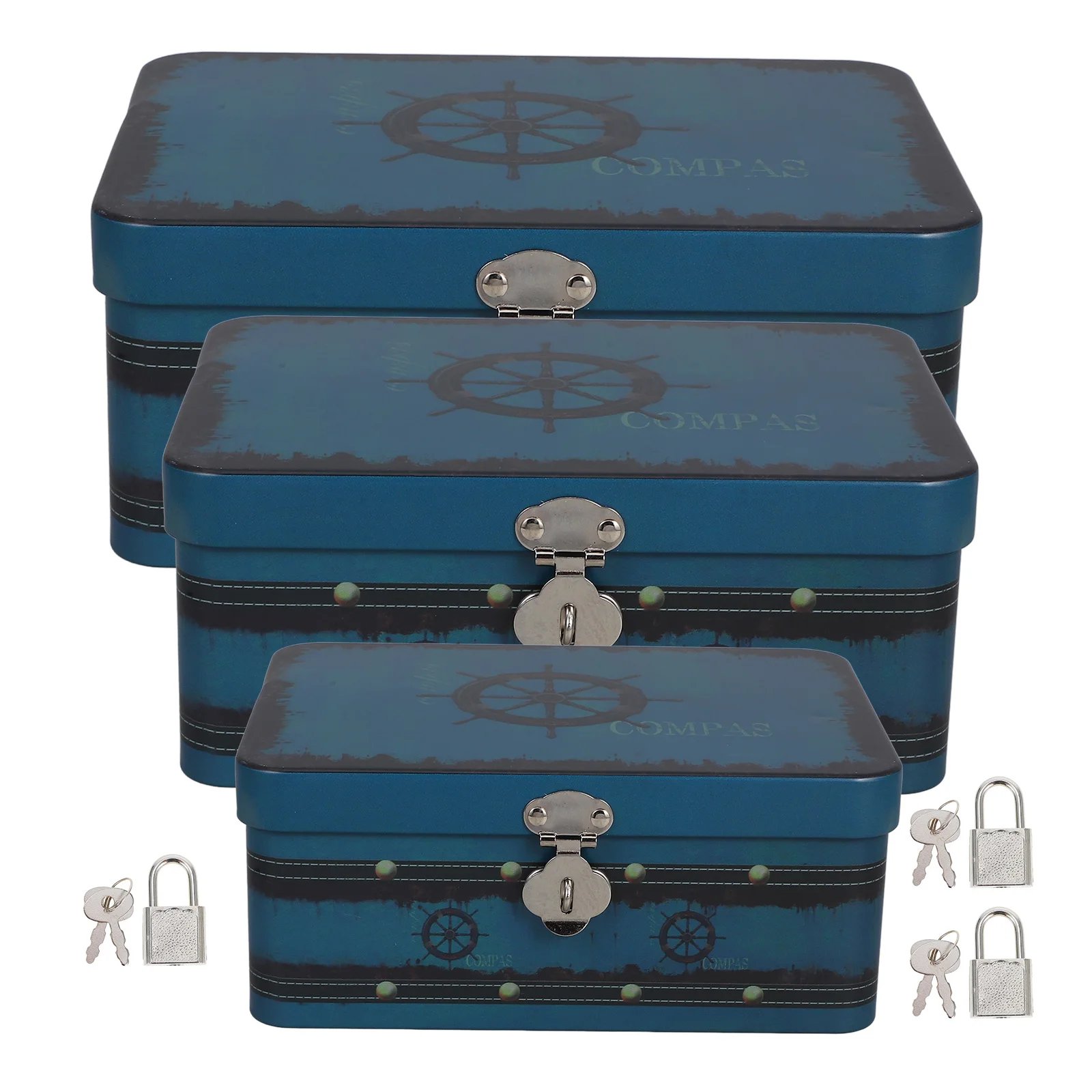 

3Pcs Tinplate Storage Box Lock Desktop Organizer Jewelry Trinket Coin Sundries Multipurpose Storage Case