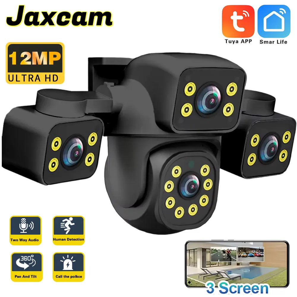 

6K UHD наружная Wi-Fi PTZ-камера 12MP с тройным объективом с искусственным интеллектом обнаружения человека и автоматическим отслеживанием мониторинга видеонаблюдения