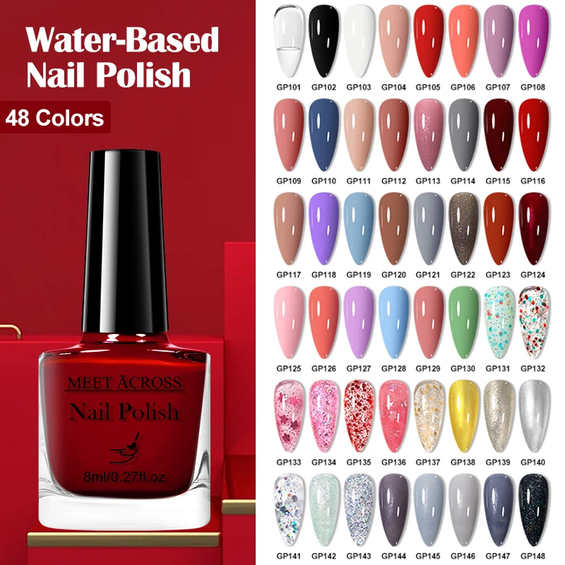 MEET ACROSS 8ml Esmalte de uñas a base de agua 48 colores de larga duración No necesita lámpara para curar suministros de uñas Vernis para manicura de uñas