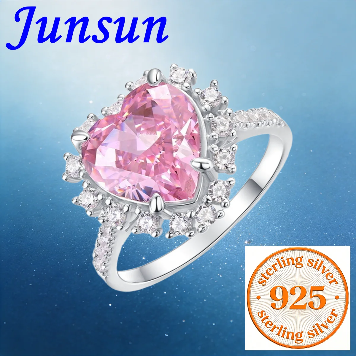 

Кольцо Junsun 4ct с розовым сапфиром в форме сердца, супер-сияющее, с огранкой «Ледяной цветок», из стерлингового серебра S925