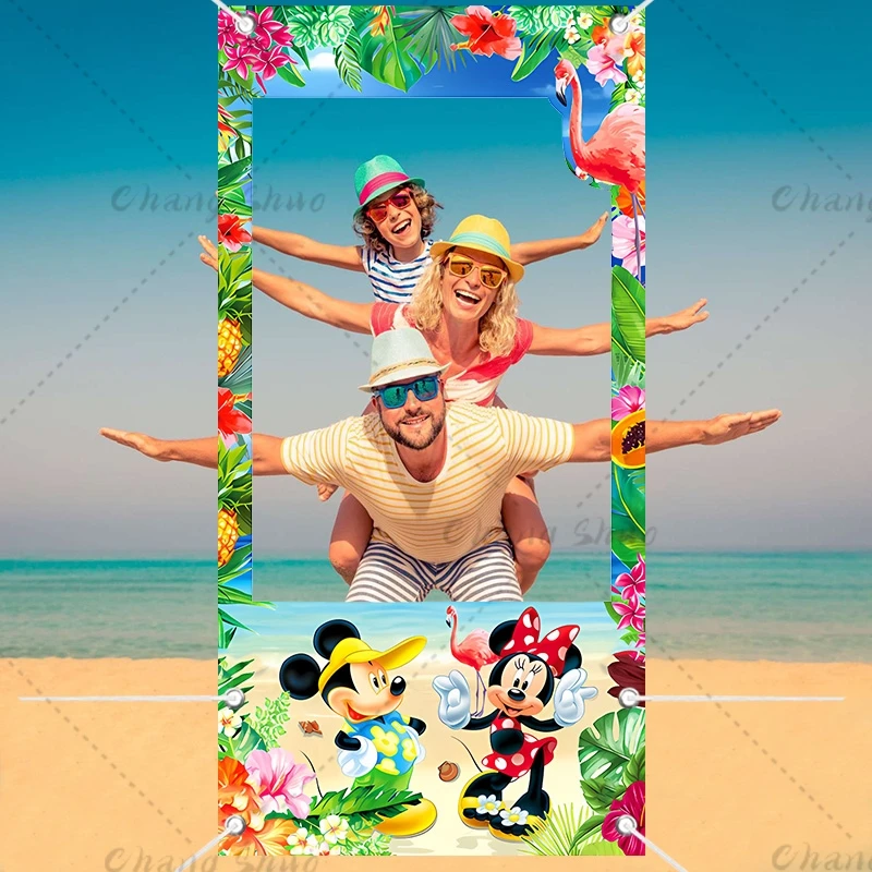 

Disney Mickey Mouse Photo Booth Frame Props Hawaiian Flamingo Photo Props for Kids Birthday Party Decor Shooting Backdrop Banner