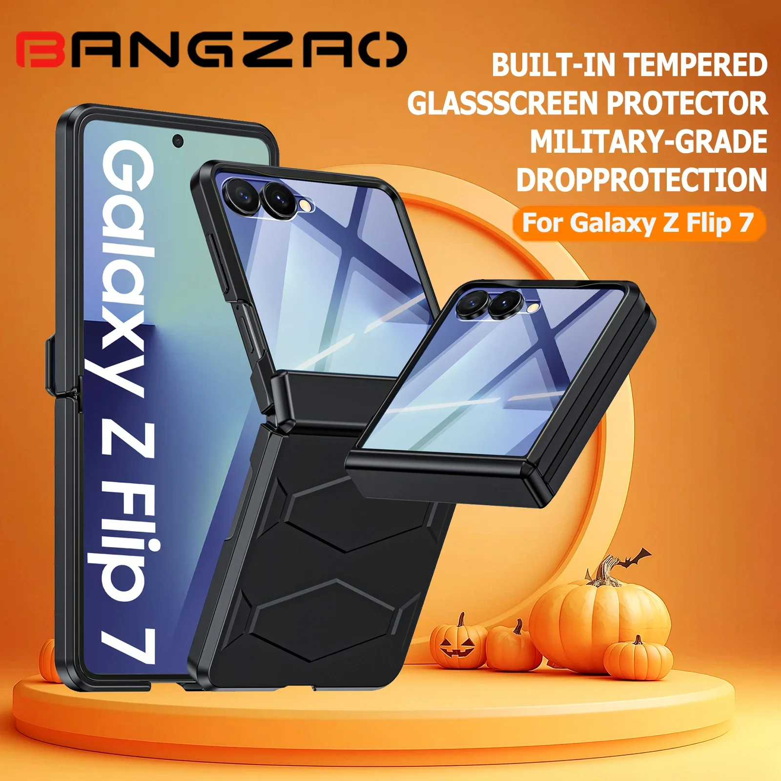 

Halloween Gifts For Galaxy Z Flip 7 Case,Non-Slip Texture,Rugged Hinge Protection,Wireless Charging,Shockproof Case-Black