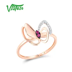 VISTOSO Real 14K 585 Yellow Gold Rings For Women Marquise Blue Sapphire Ruby Diamond Butterfly Anniversary Wedding Fine Jewelry