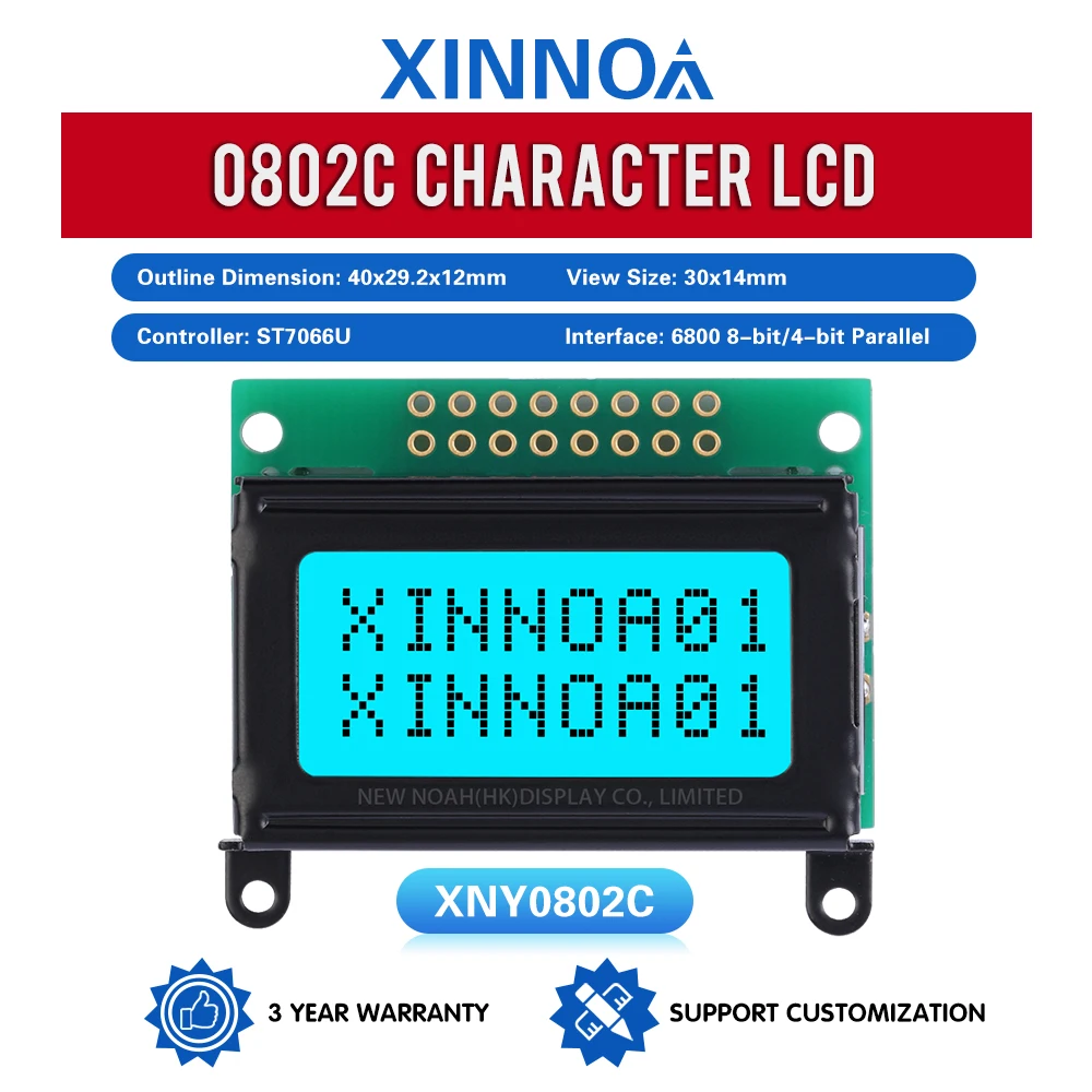 Ice Blue Film Black Letters 0802C Character LCD Module 02X08 LCD 8*2 0802 8X2 16 PIN 40X29.2Mm Ultra Small Size Module