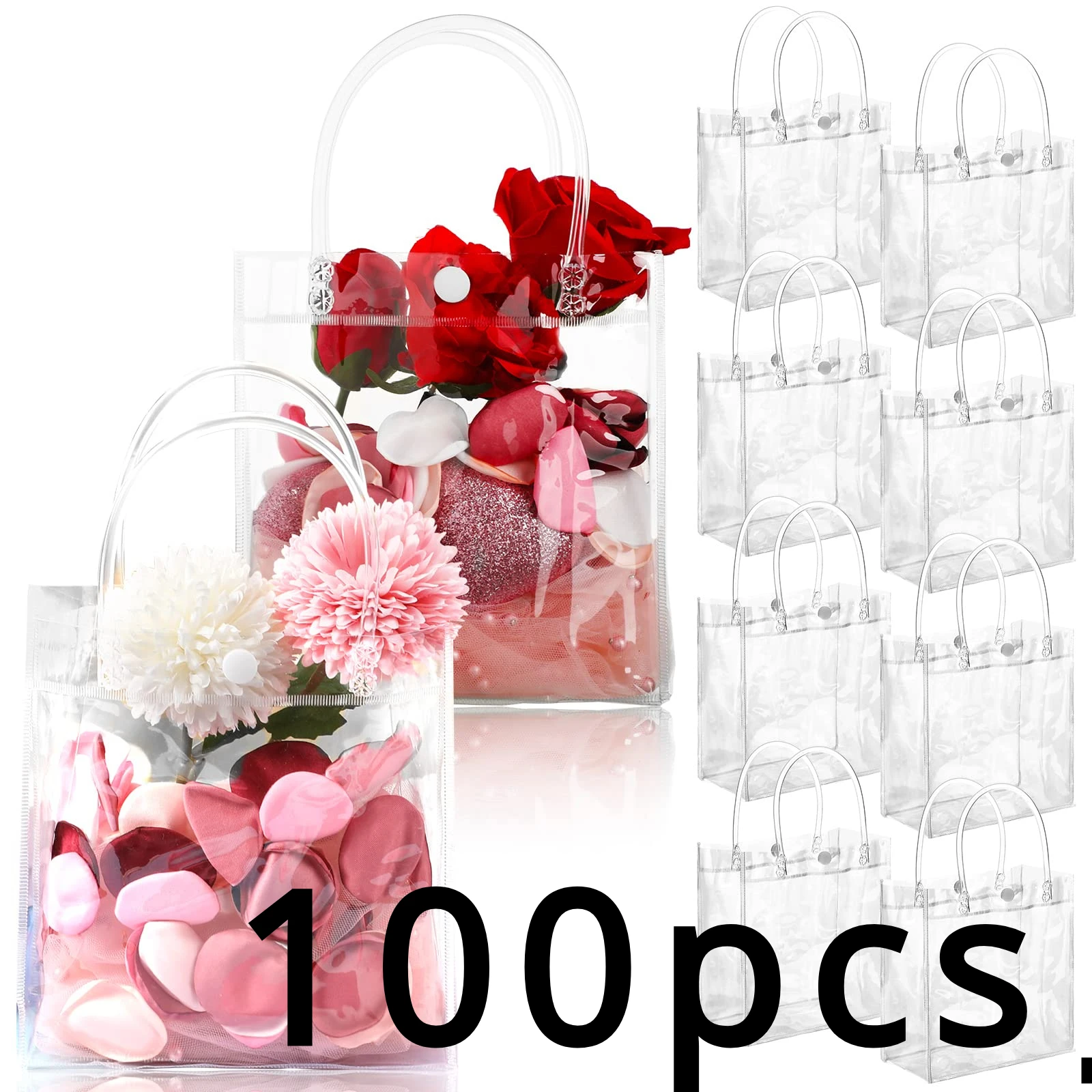 Transparent Gift Bags Halloween Christmas Gift bags Wedding Kids Birthday Party with Handle Reusable ackaging Bag10-100pcs