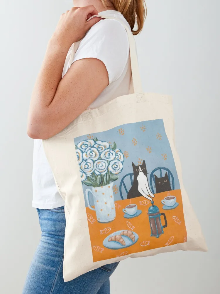 

French Press Coffee Cats Tote Bag handbag shoping bag tote bag custom Canvas stote