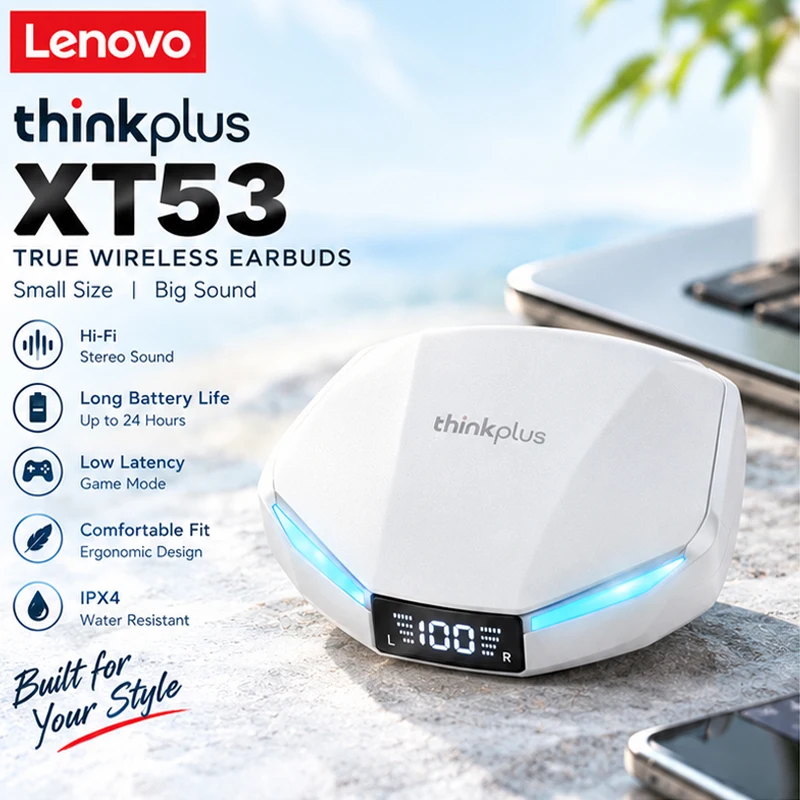 2026 Lenovo XT53 Bluetooth 5.4 Ohrhörer LED-Energieanzeige Gaming-Kopfhörer Wasserdicht Schweißresistent GM2 Verbesserte Kabellose Ohrhörer