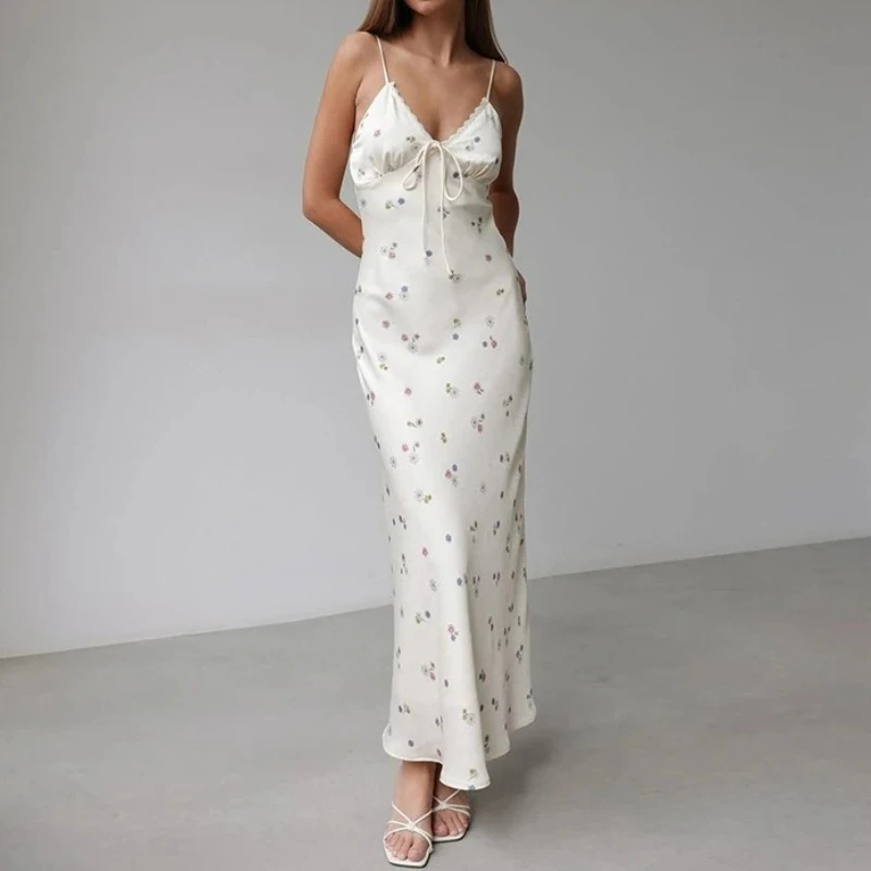 

Women's 2025 Summer New Sexy V-neck Strap Printed Slimming Long Strap Dress
