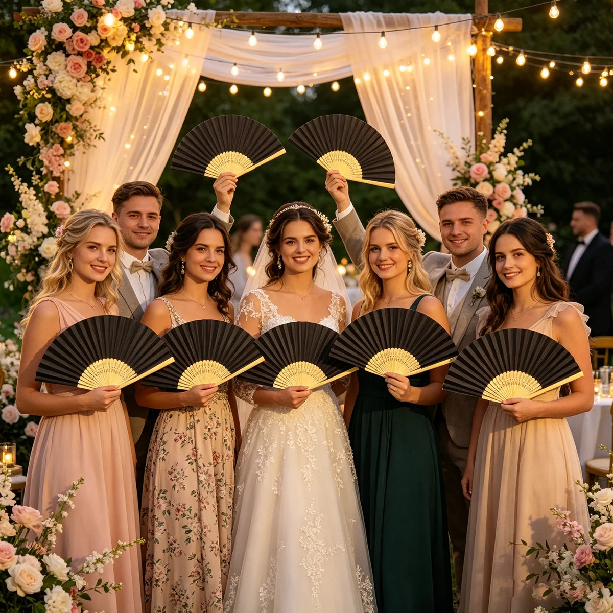 Summer Hand-Cranked Folding Fan, Personalized Custom Hand-Cranked Fan, Black, Bamboo Paper Fan, a Must-Have Item for Outdoor Trips, Summer Fan Gift Set, Includes Mesh Bag and Thank You Card, Can Also Be Used as Wedding Favors, Graduation Season Gifts, Etc view 5
