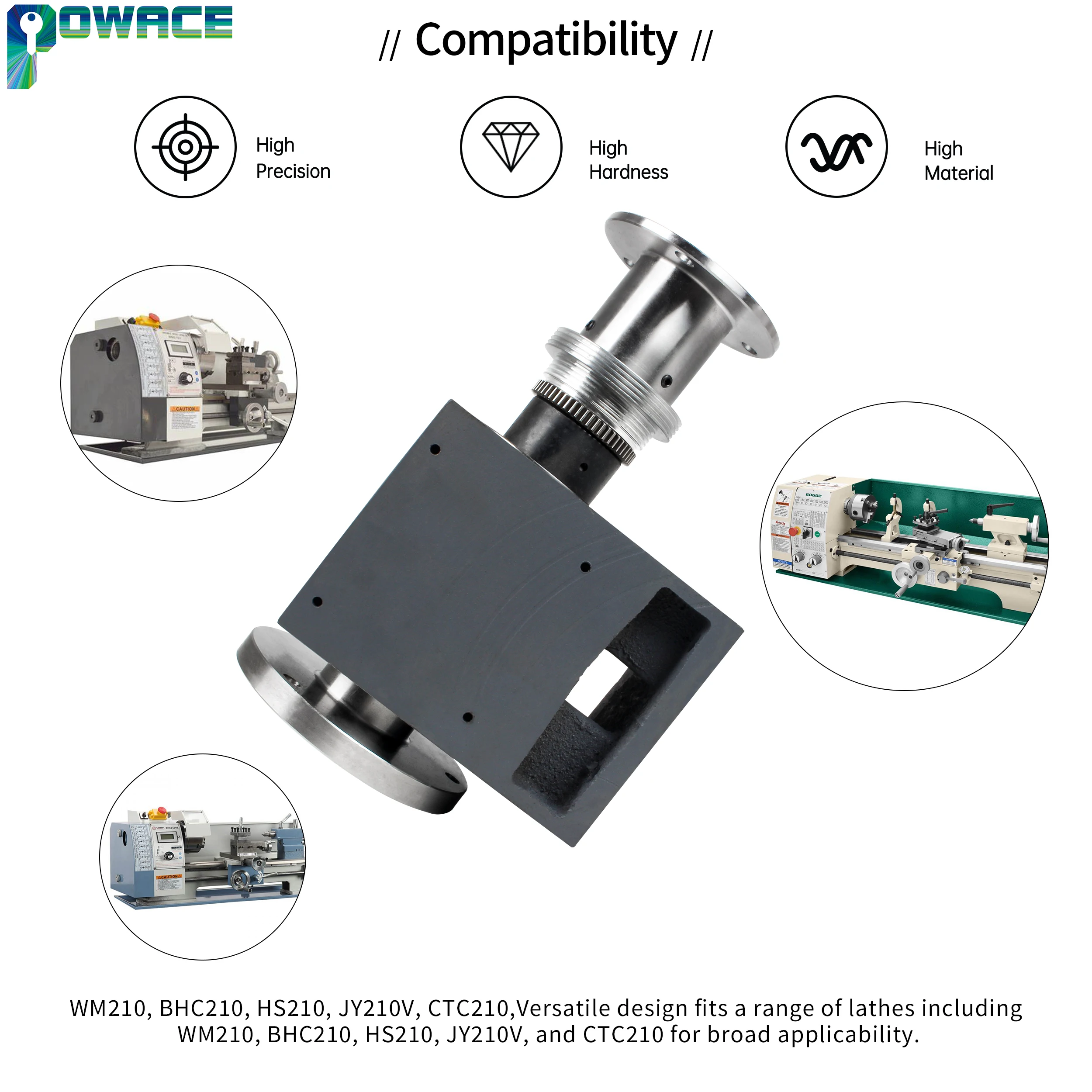 125 مللي متر صندوق المغزل الجمعية مزدوجة نهاية رمح ل WM 210 فولت CD-210 فولت MX-210 فولت من خلال ثقب 38 مللي متر مخرطة مجموعة غراب الرأس #6