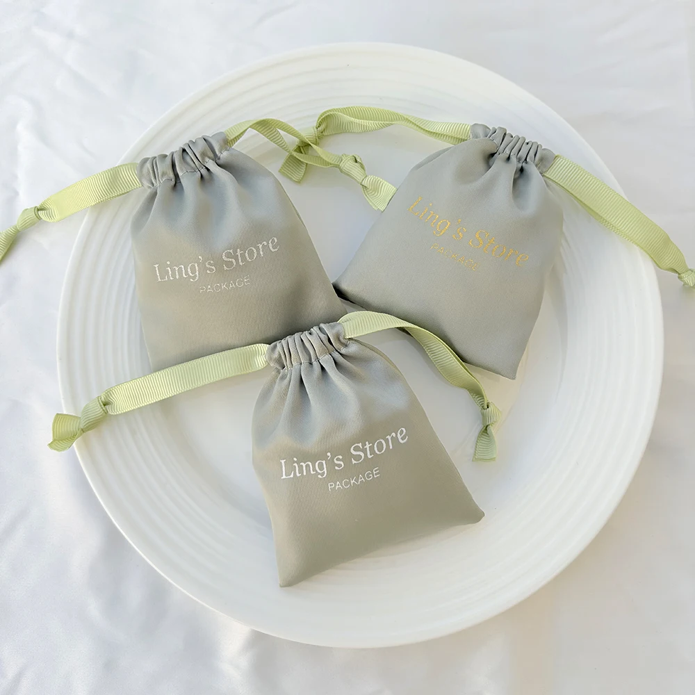 

50pcs Customized Drawstring Gift Bag Jewelry Pouch 4x6inch Small Packaging Silk Satin Ring Earring Wedding Favors Candy Pocket