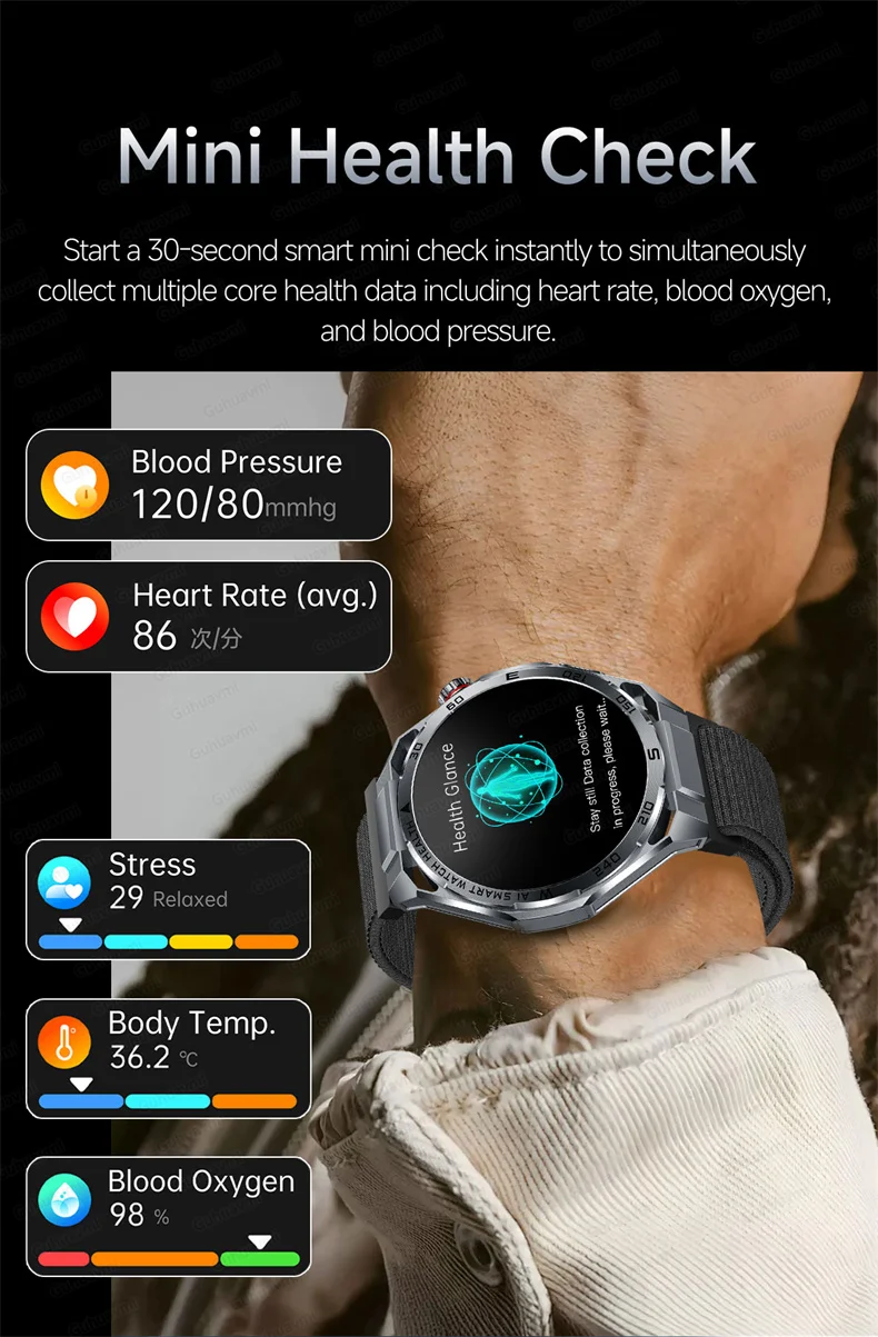 ECG Smartwatch für Herren, Bluetooth-Anruf, Fitness-Tracker, Blutdruckmessung, BO2, Schlafüberwachung, Gesundheits-Smartwatch, Sport, für Android und iOS – Detail 17