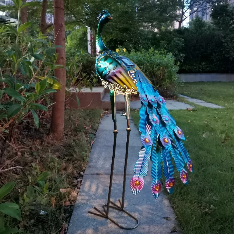 Imagem -03 - Luzes Solares Pavão Estátuas Decoração do Jardim Lâmpada ao ar Livre Estatueta Oca Caminho Gramado Metal Decoração Escultura 2023