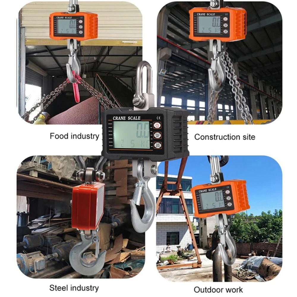 Digital Hanging Scale 1000kg/ 2204lbs Portable Heavy Duty Crane Scale LCD Backlight Industrial Hook Scales Unit Change/Data Hold