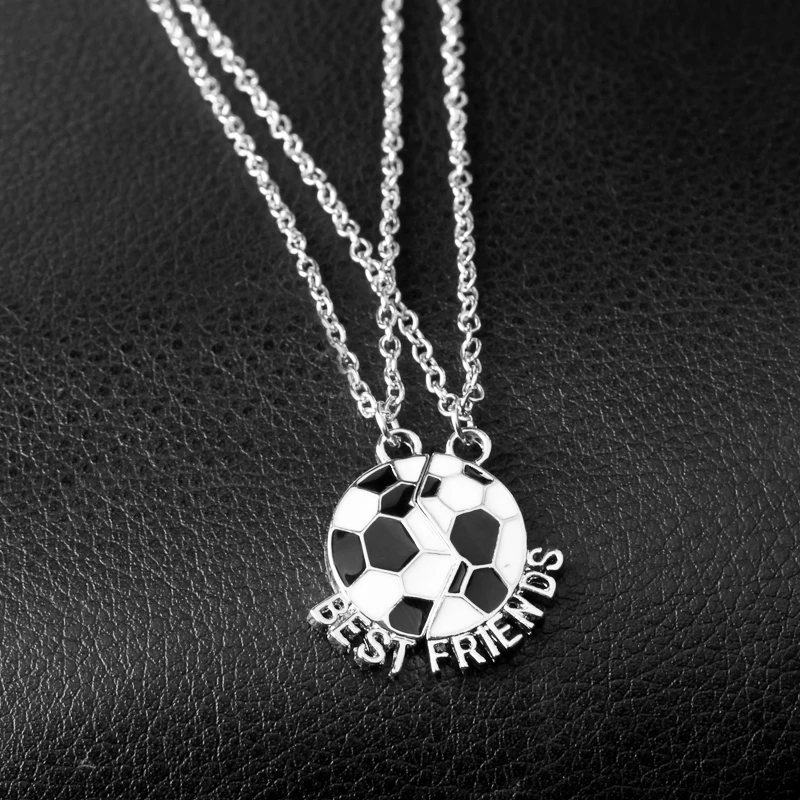 Sporty Football Best Friends Black White Enamel Pendant BFF Jewelry For Fans Lovers Sisters Girls Boys Sibling Gift