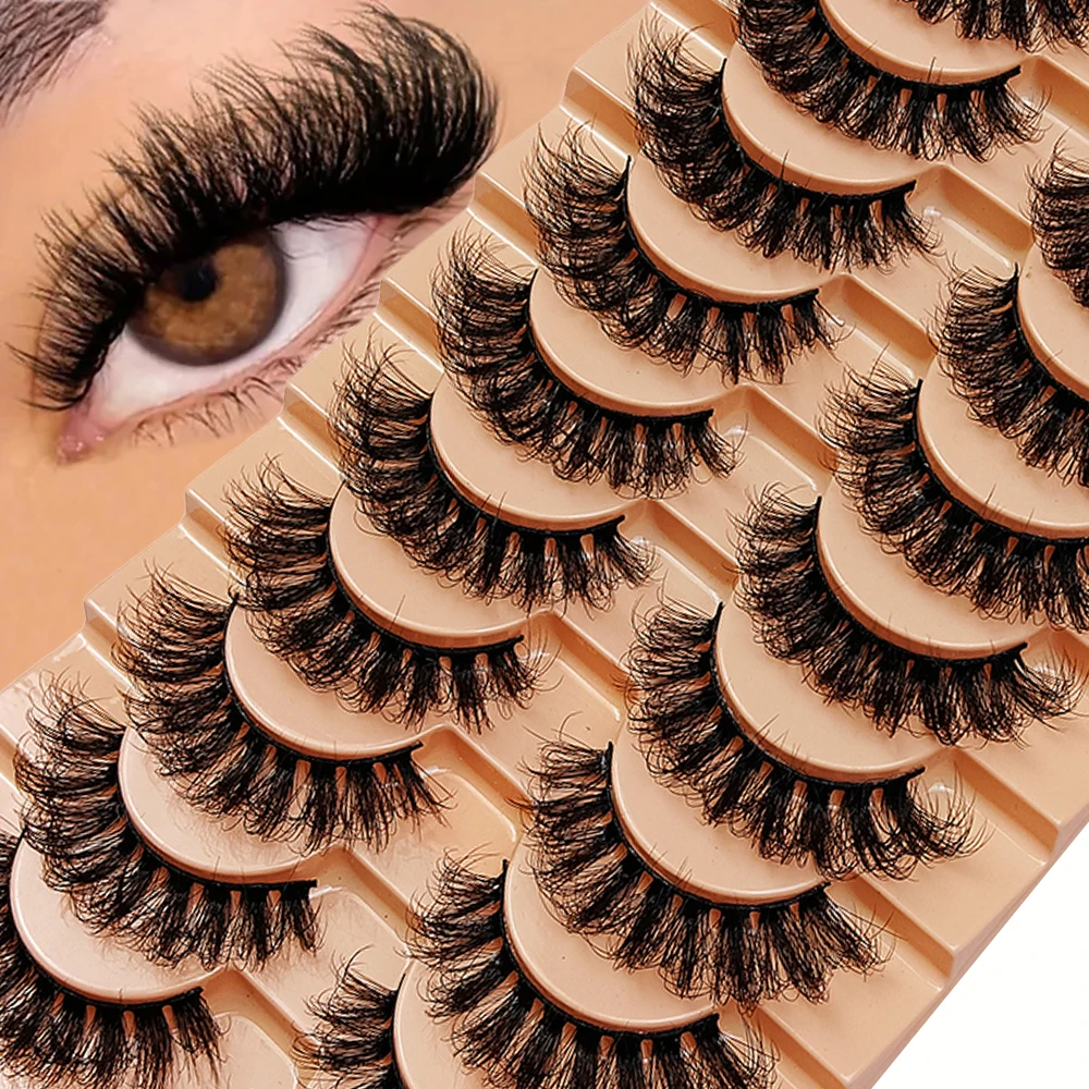 10 Pairs Russian Strip Lashes Dramatic Fluffy False Lashes Faux Mink Wispy Look Messy False Eyelashes