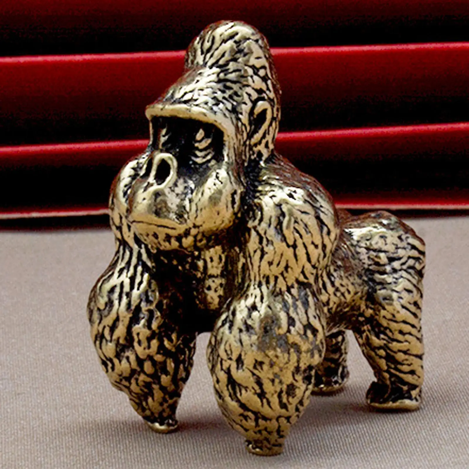 Mini Gorilla Sculpture Adorable Home Decoration Solid Brass Desktop Chimpanzees Sculpture for Shelf Office Home Tea Room Desktop