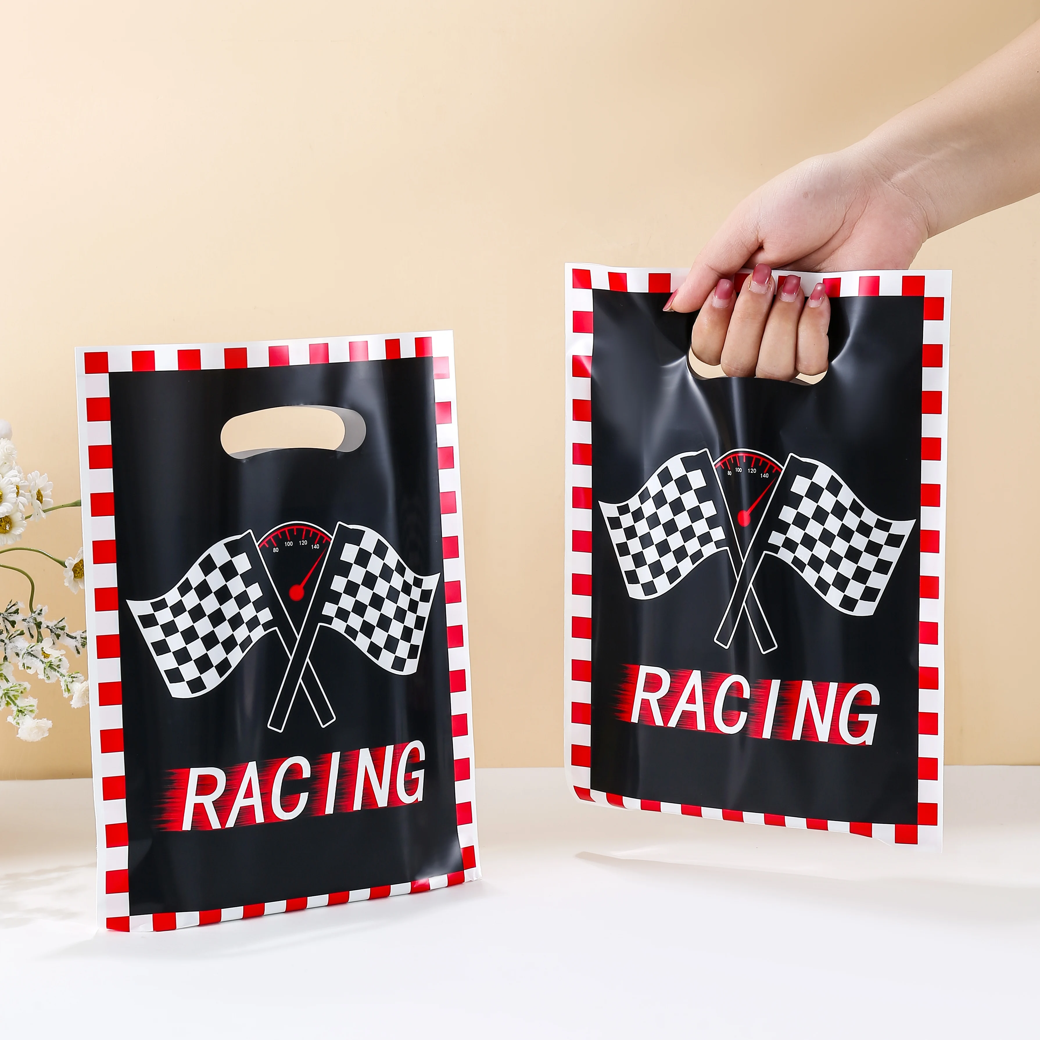 10/25/50pcs Racing Party Favor Bags, Plastic Tote Bags, Birthday Decorations, Car Event Party Decorations