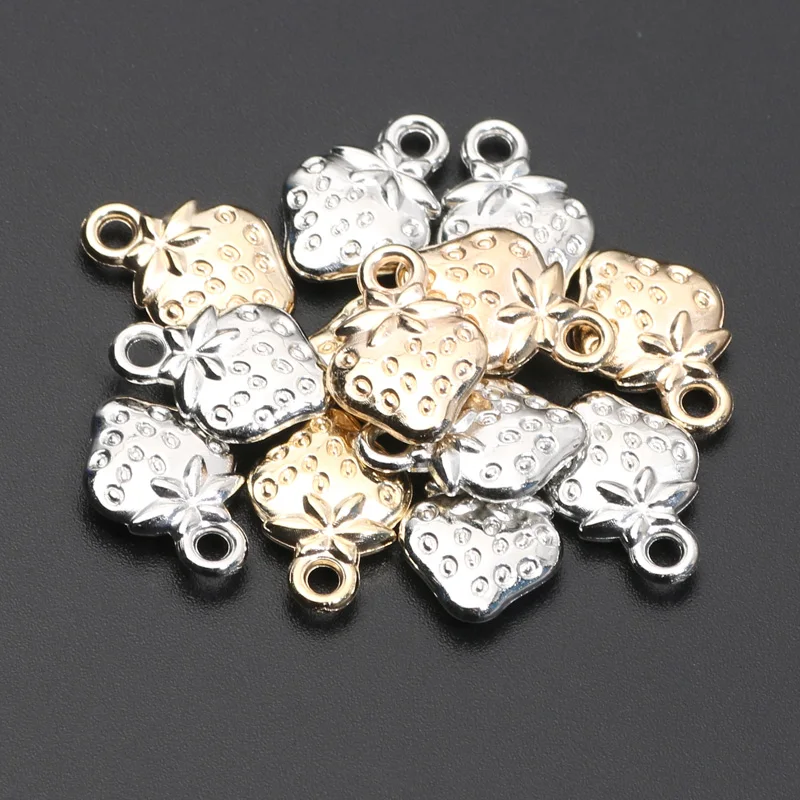 Gold Color Strawberry Pendants Necklace 30pcs Fruit Pendants CCB Spacer Acrylic Beads For Jewelry Making DIY Jewelry Accessories