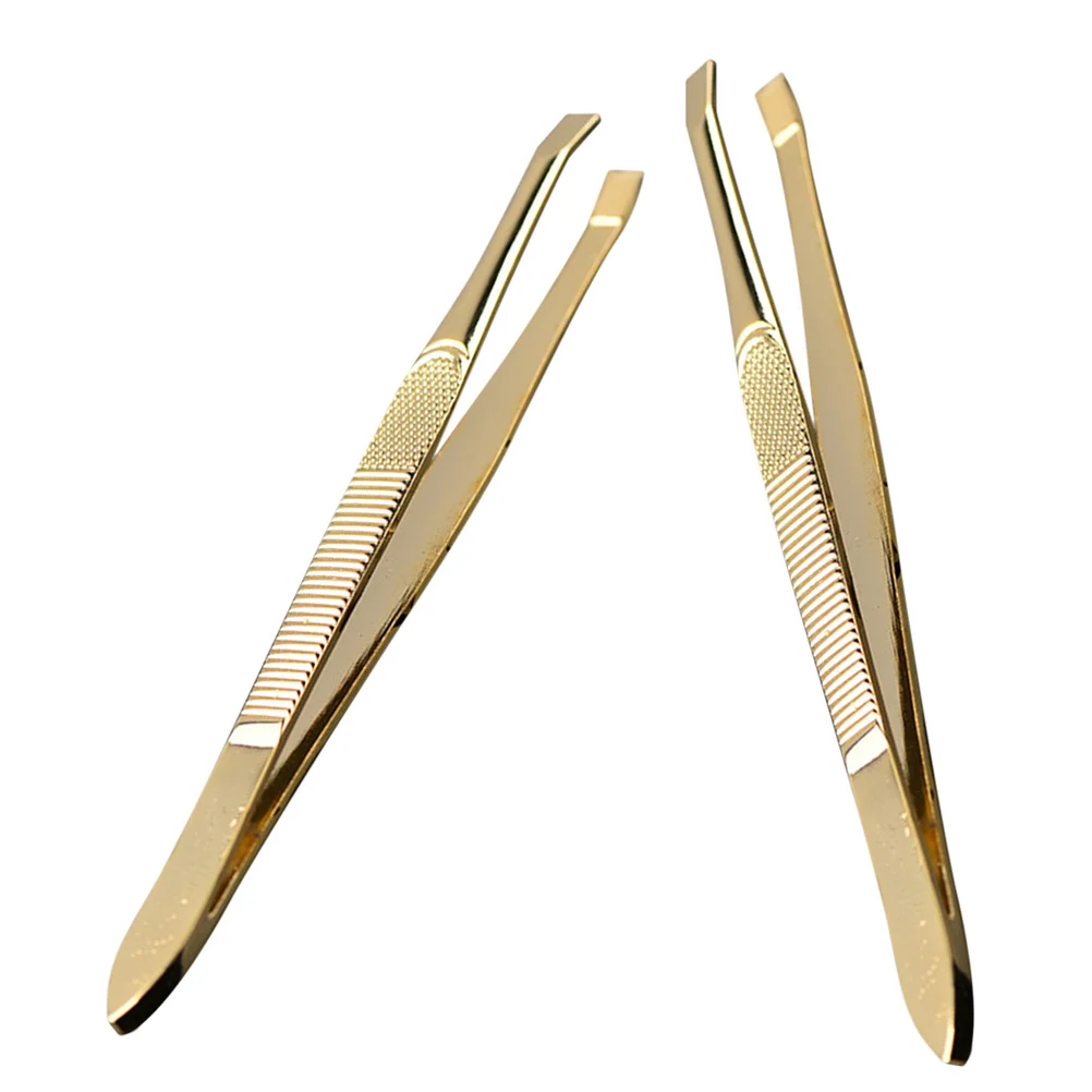 

2Pcs Stylish Gold Plated Eyebrow Tweezers Stainless Steel Precision Trimming Tool for Women Face Grooming Multipurpose Beauty