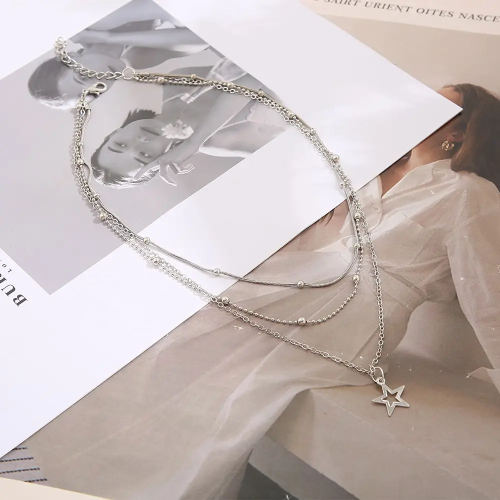 Necklace European And American Simple Temperament Lovely Atmosphere Star Moon Popular Lady Necklace Set For Women Multilayer image 4